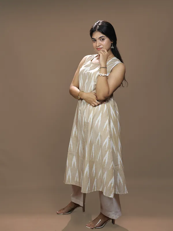 Mitti_Muse_–_Beige_Ikkat_Cotton_Dress_|_Anukauseya