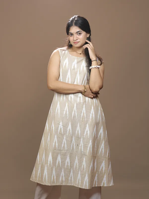 Mitti_Muse_–_Beige_Ikkat_Cotton_Dress_|_Anukauseya