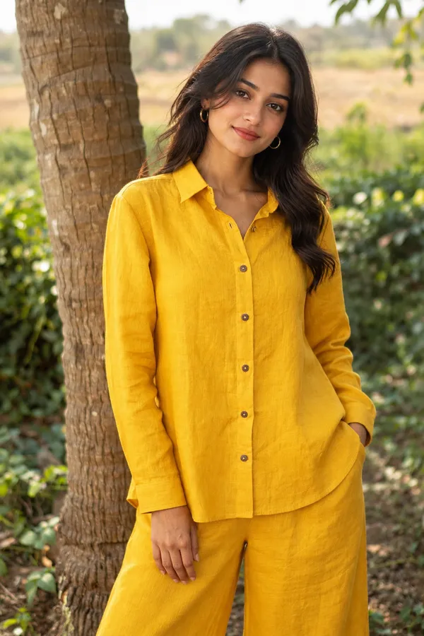 Yellow_Relaxed_Fit_Shirt_And_Pants_Co_Ord_Set_for_Women