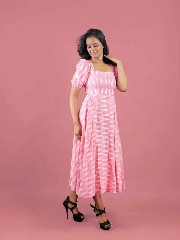 Pink_Printed_Puff_Sleeve_Dress_for_Women