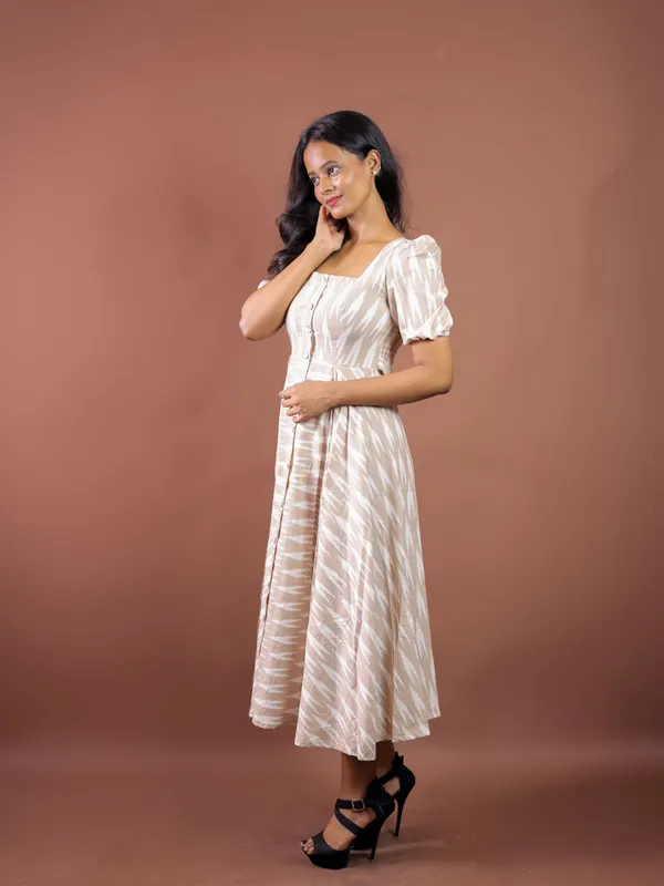 Beige_Printed_Puff_Sleeve_Midi_Dress_for_Women