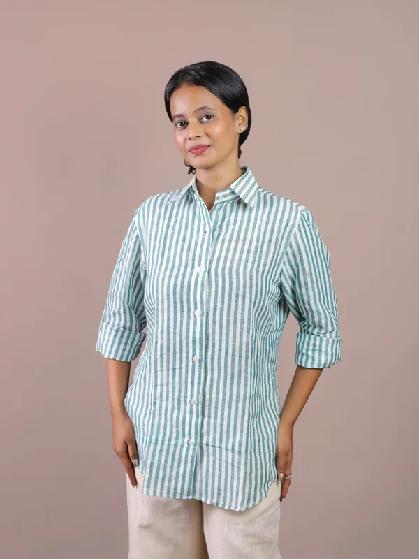 Green_Striped_Relaxed_Fit_Shirt_for_Women