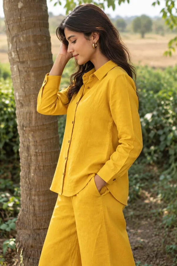 Yellow_Relaxed_Fit_Shirt_And_Pants_Co_Ord_Set_for_Women