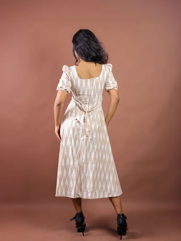 Beige_Printed_Puff_Sleeve_Midi_Dress_for_Women