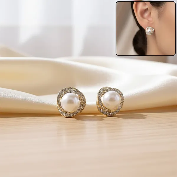 White_Alloy_Pearl_Crystal-Border_Stud_Earrings_For_Women