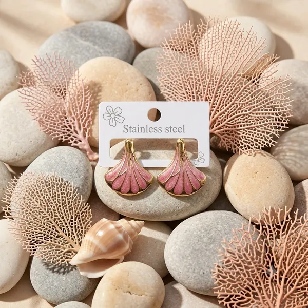 Pink_Stainless_Steel_Fan_Drop_Earrings_For_Women