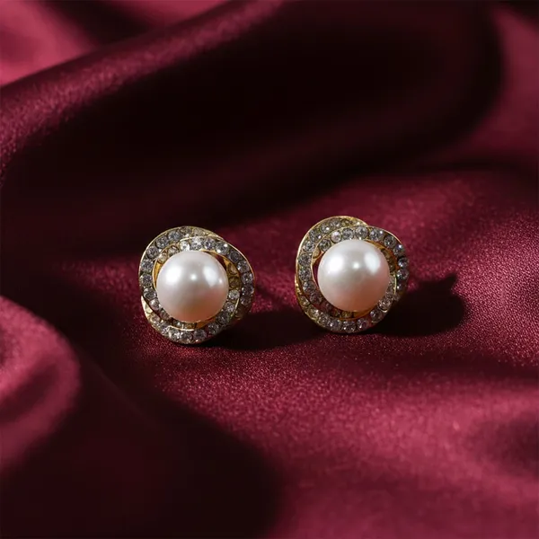 White_Alloy_Pearl_Crystal-Border_Stud_Earrings_For_Women