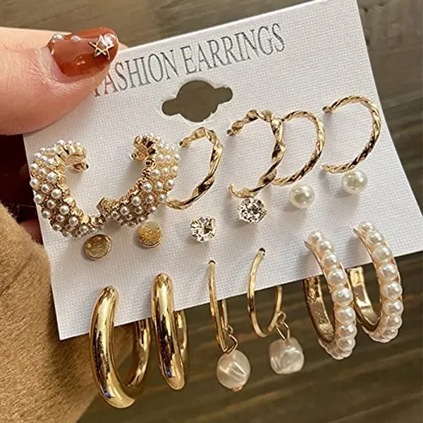 Gold_Tone_Pearl_Hoop_Earrings_Set_For_Women