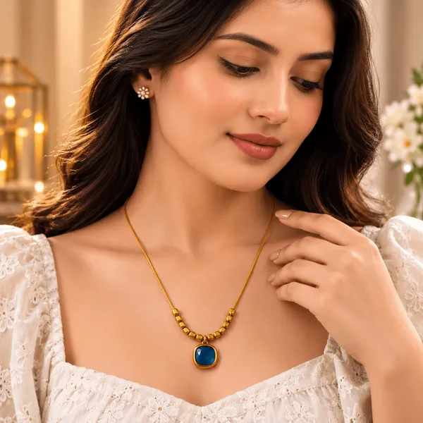 Gold_Alloy_Beaded_Blue_Pendant_Necklace_For_Women