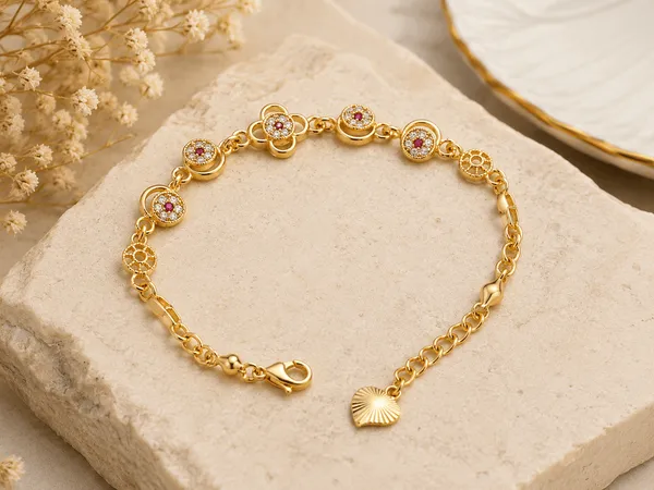 Gold_Alloy_Floral_Charm_Bracelet_For_Women