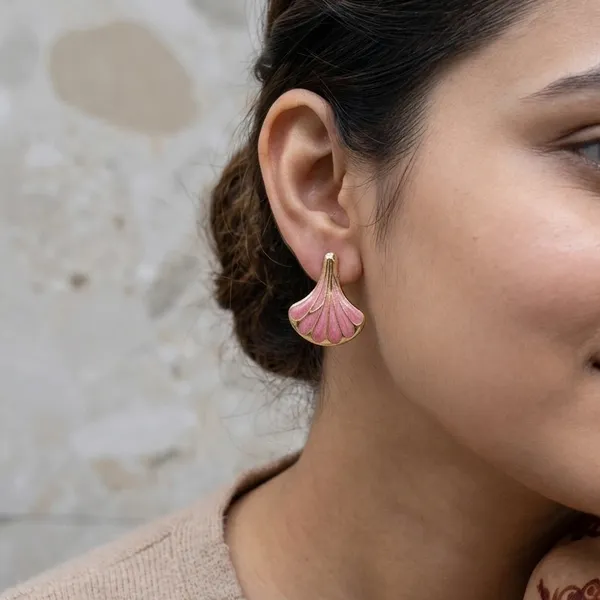 Pink_Stainless_Steel_Fan_Drop_Earrings_For_Women