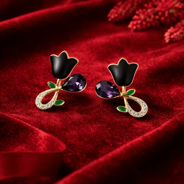 Gold_Alloy_Floral_Enamel_Drop_Earrings_For_Women