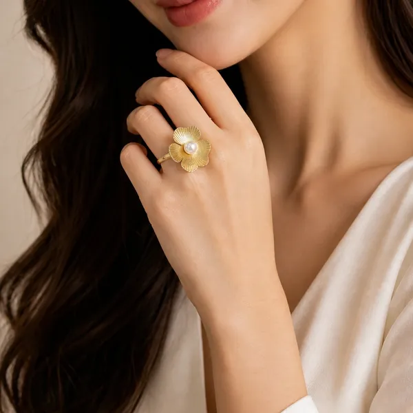 Gold_Tone_Floral_Pearl_Ring_For_Women