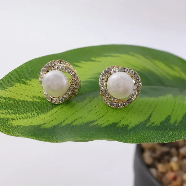White_Alloy_Pearl_Crystal-Border_Stud_Earrings_For_Women