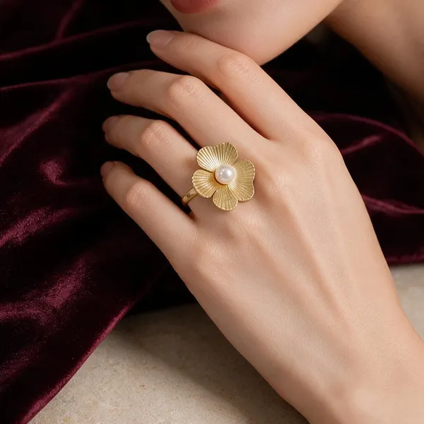 Gold_Tone_Floral_Pearl_Ring_For_Women
