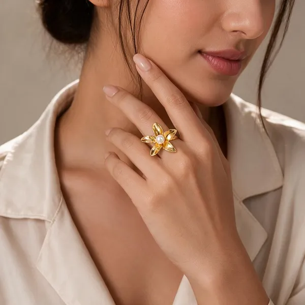 Gold_Tone_Floral_Pearl_Ring_For_Women