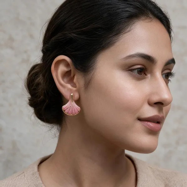 Pink_Stainless_Steel_Fan_Drop_Earrings_For_Women