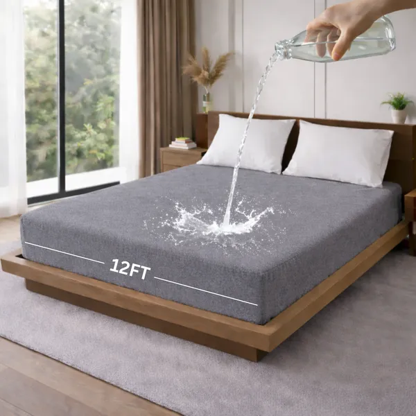 Cotton_Waterproof_Solid_Grey_King_Size_Mattress_Protector