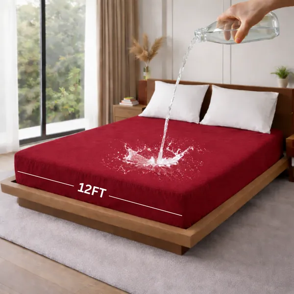 Cotton_Waterproof_Solid_Maroon_King_Size_Mattress_Protector