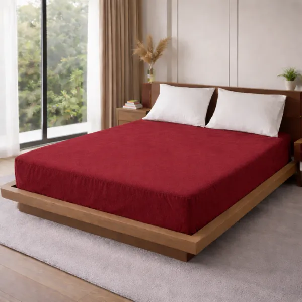 Cotton_Waterproof_Solid_Maroon_King_Size_Mattress_Protector