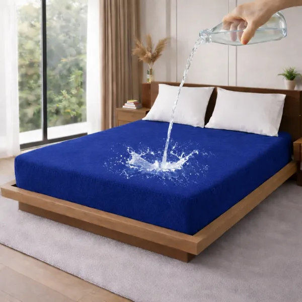 Cotton_Waterproof_Solid_Navy_Blue_King_Size_Mattress_Protector