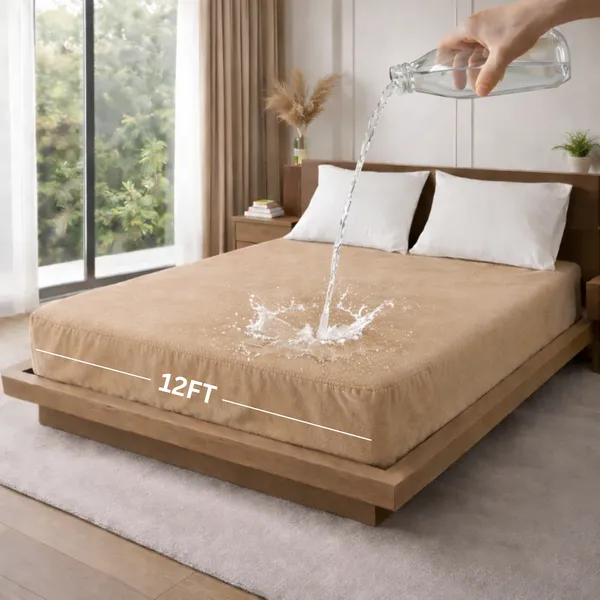 Cotton_Waterproof_Solid_Beige_King_Size_Mattress_Protector