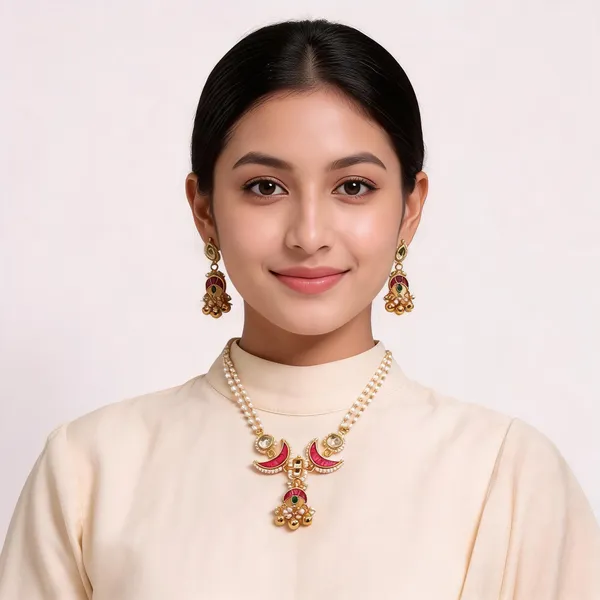 Gold_Brass_Pink_Green_Stone_Studded_Necklace_Set_For_Women
