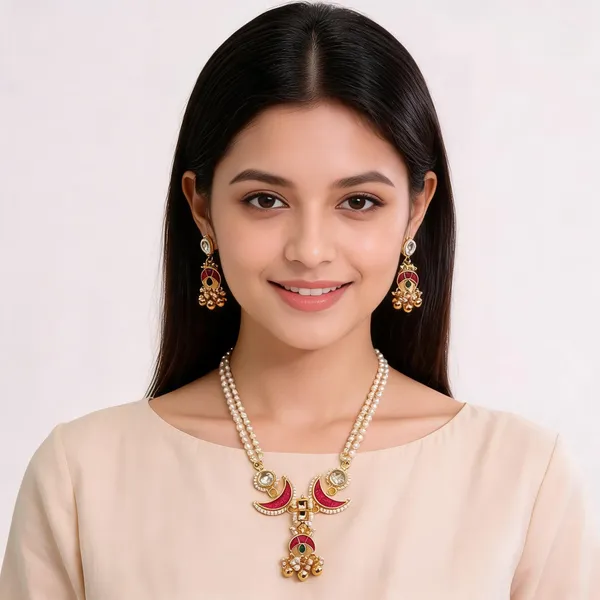 Gold_Brass_Pink_Green_Stone_Studded_Necklace_Set_For_Women
