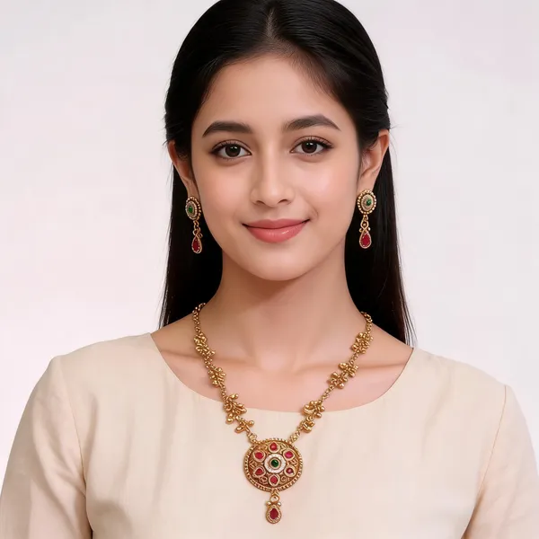 Gold_Brass_Red_Green_Stone_Studded_Pendant_Necklace_Set_For_Women