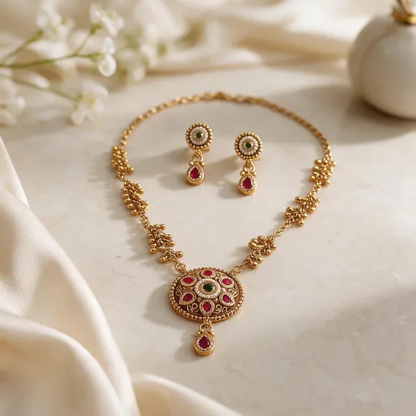 Gold_Brass_Red_Green_Stone_Studded_Pendant_Necklace_Set_For_Women