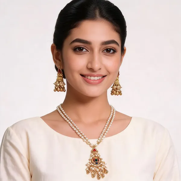 Gold_Brass_Pearl_Red_Stone_Traditional_Necklace_Earrings_Set_For_Women