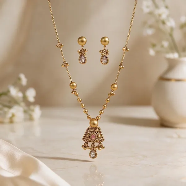 Gold_Brass_Beaded_Chain_Pendant_Necklace_Set_For_Women