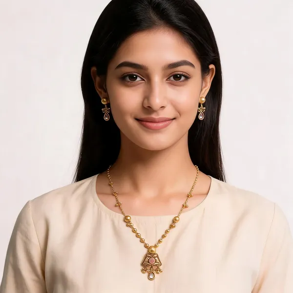 Gold_Brass_Beaded_Chain_Pendant_Necklace_Set_For_Women