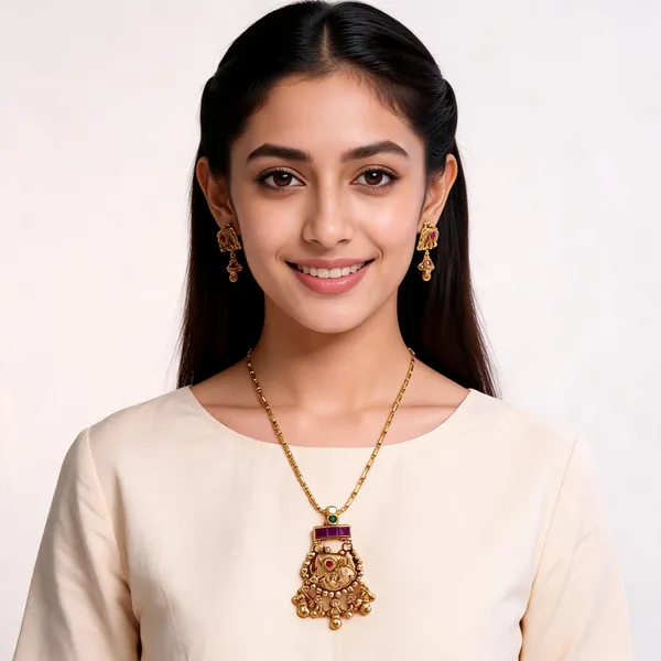 Gold_Brass_Traditional_Purple_Accent_Necklace_Set_For_Women