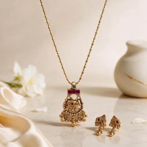 Gold_Brass_Traditional_Purple_Accent_Necklace_Set_For_Women