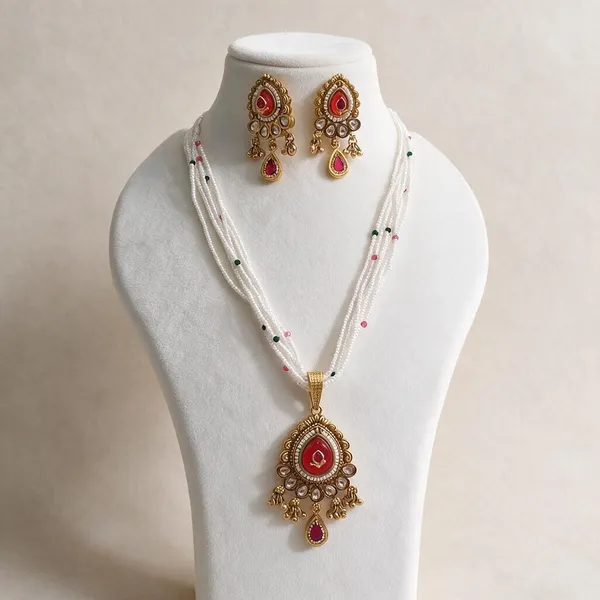 Gold_Brass_Red_Stone_Beaded_Traditional_Necklace_Earrings_Set_For_Women