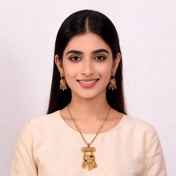 Gold_Brass_Traditional_Ornamental_Pendant_Necklace_Set_For_Women