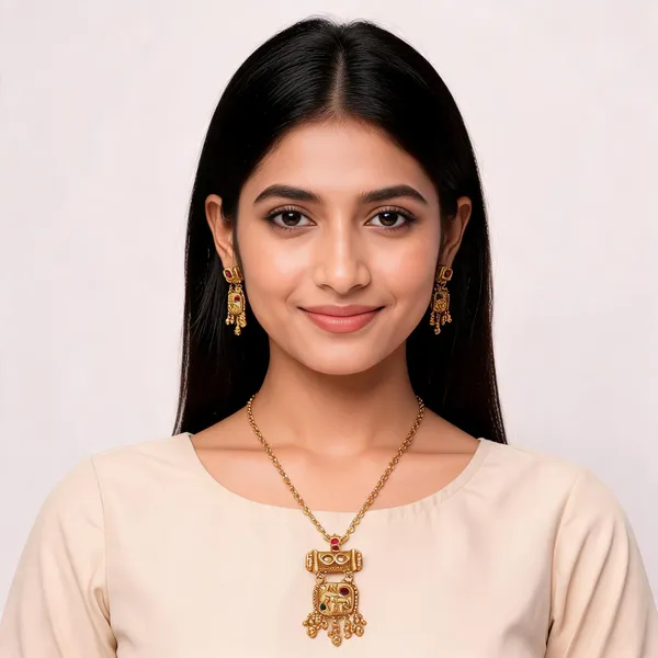 Gold_Brass_Traditional_Ornamental_Pendant_Necklace_Set_For_Women