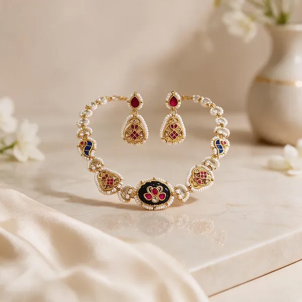 Gold_Brass_Multicolour_Stone_Floral_Necklace_Set_For_Women