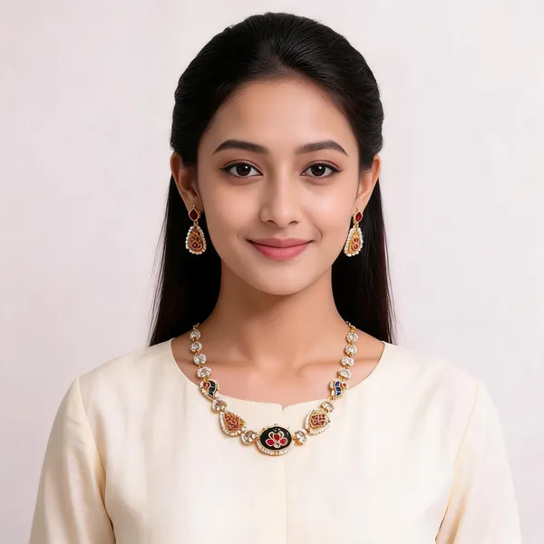 Gold_Brass_Multicolour_Stone_Floral_Necklace_Set_For_Women