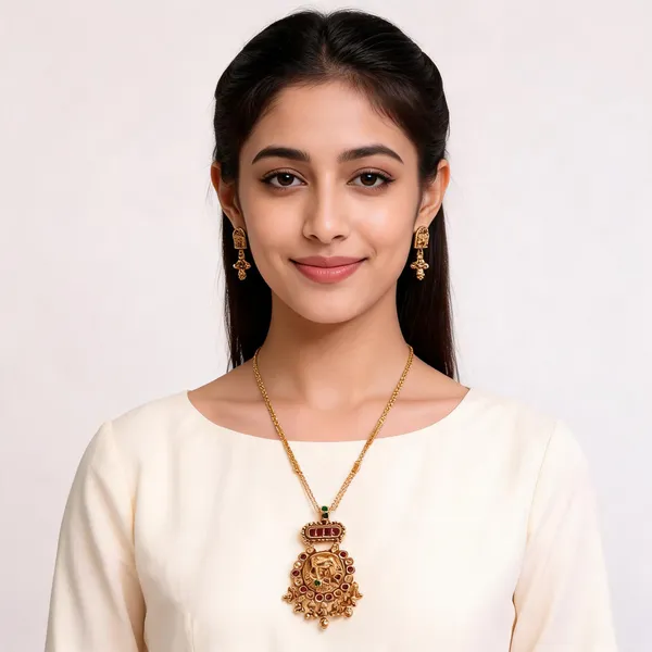 Gold_Brass_Ornate_Traditional_Pendant_Necklace_And_Earrings_Set_For_Women