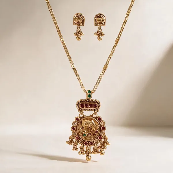 Gold_Brass_Ornate_Traditional_Pendant_Necklace_And_Earrings_Set_For_Women
