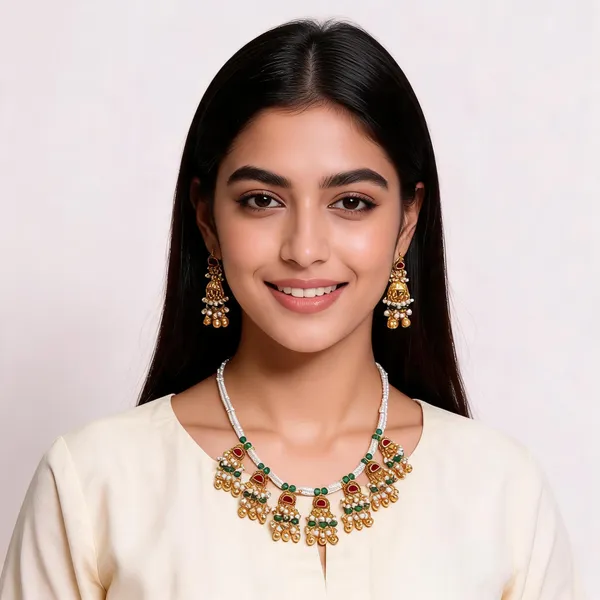 Gold_Brass_Red_Green_Stone_Traditional_Necklace_Earrings_Set_For_Women