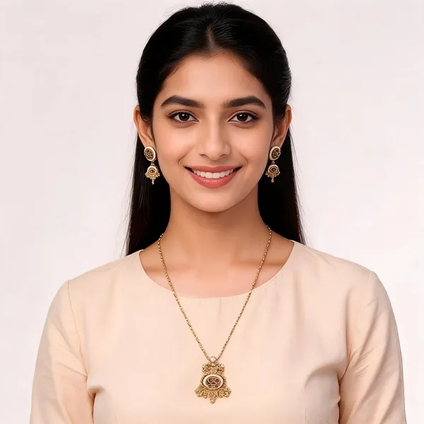 Gold_Brass_Traditional_Pendant_Necklace_And_Earrings_Set_For_Women
