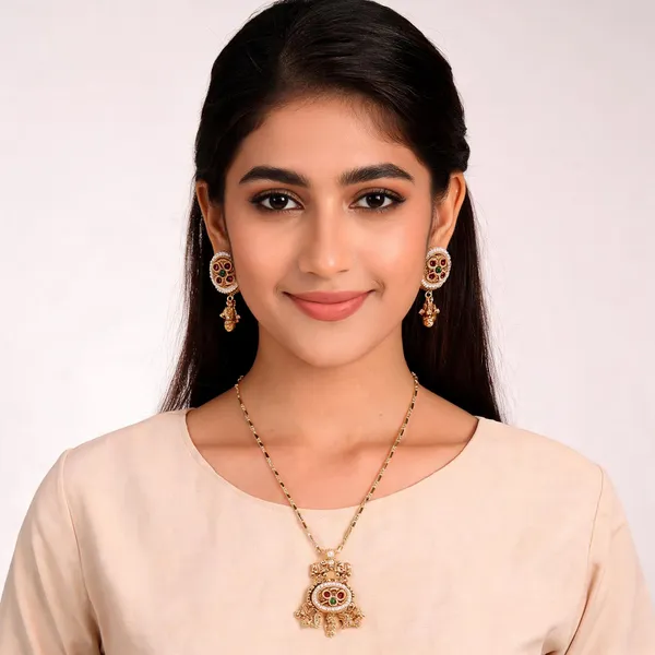 Gold_Brass_Traditional_Pendant_Necklace_And_Earrings_Set_For_Women