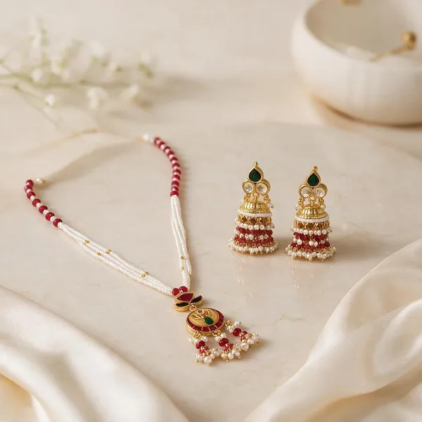 Gold_Brass_Long_Beaded_Traditional_Necklace_Earrings_Set_For_Women