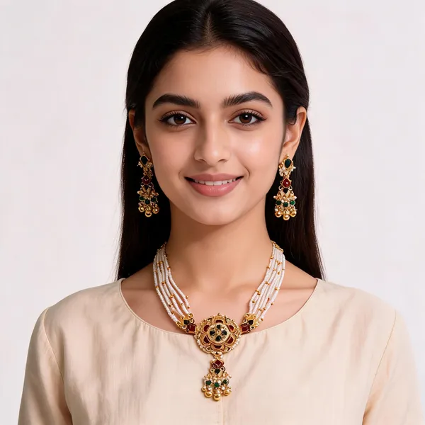 Gold_Brass_Kundan_Stone_Layered_Necklace_And_Earrings_Set_For_Women