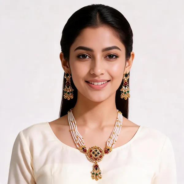 Gold_Brass_Kundan_Stone_Layered_Necklace_And_Earrings_Set_For_Women
