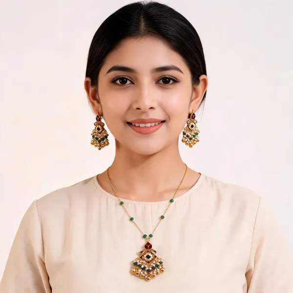Gold_Brass_Maroon_Green_Stone_Traditional_Necklace_And_Earrings_Set_For_Women