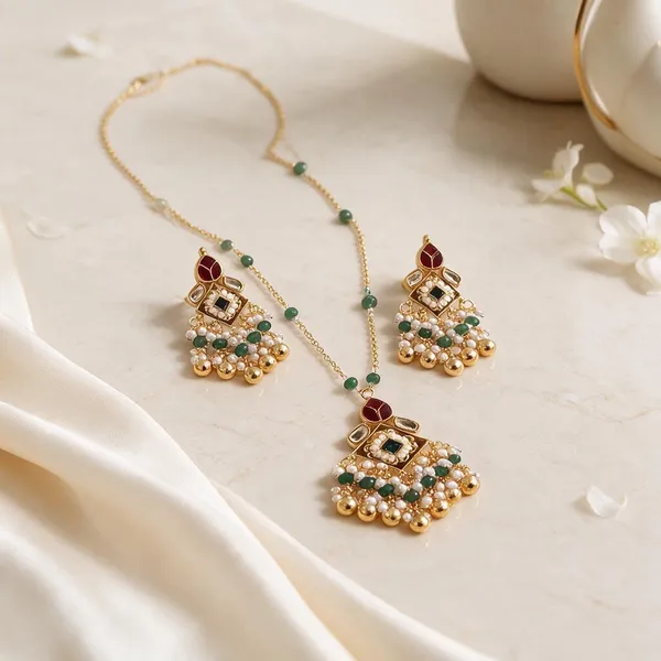 Gold_Brass_Maroon_Green_Stone_Traditional_Necklace_And_Earrings_Set_For_Women